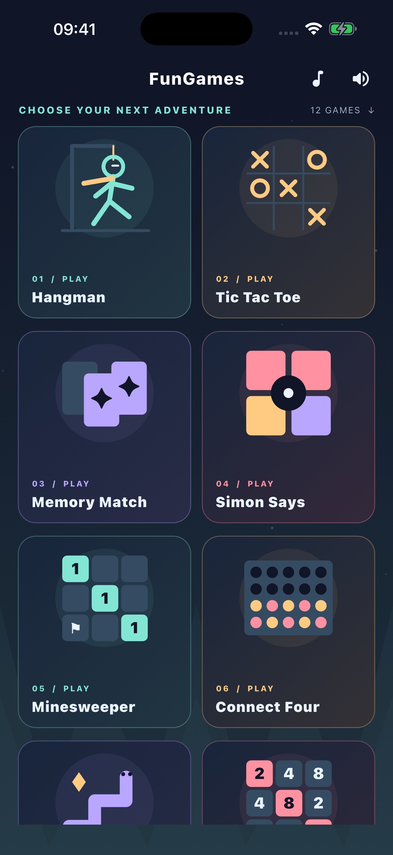 FunGames game library with colorful tiles for its collection of games