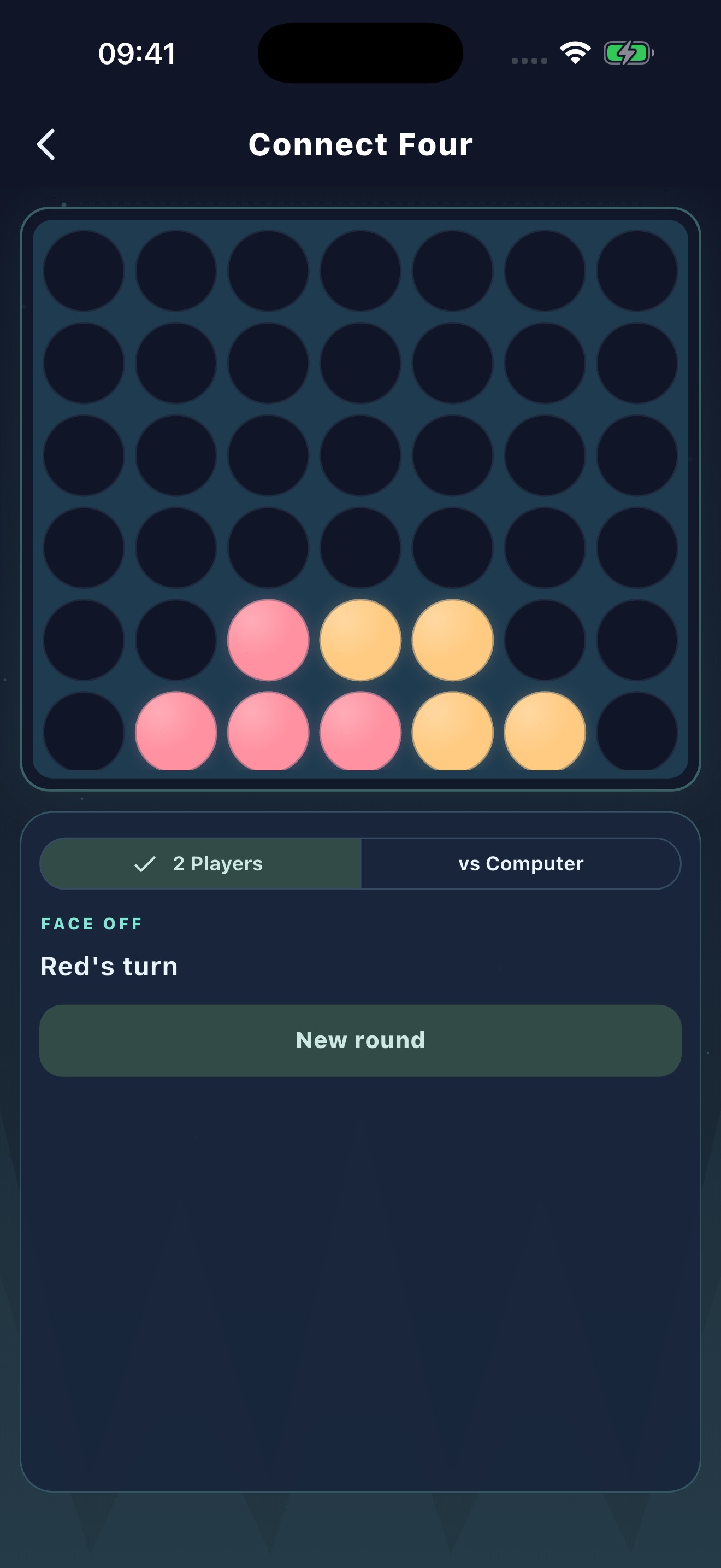 Connect Four with a blue grid and red and yellow counters