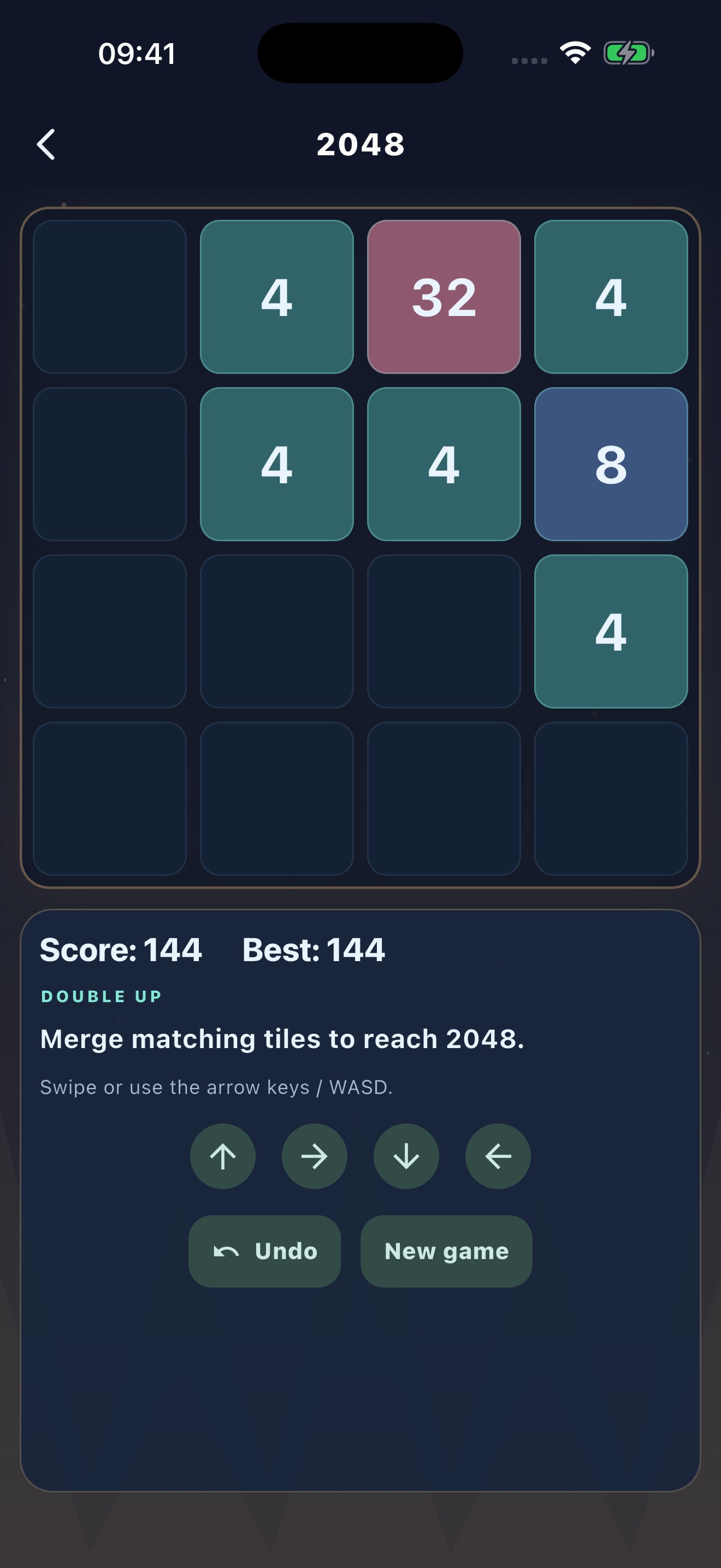 2048 board with numbered tiles