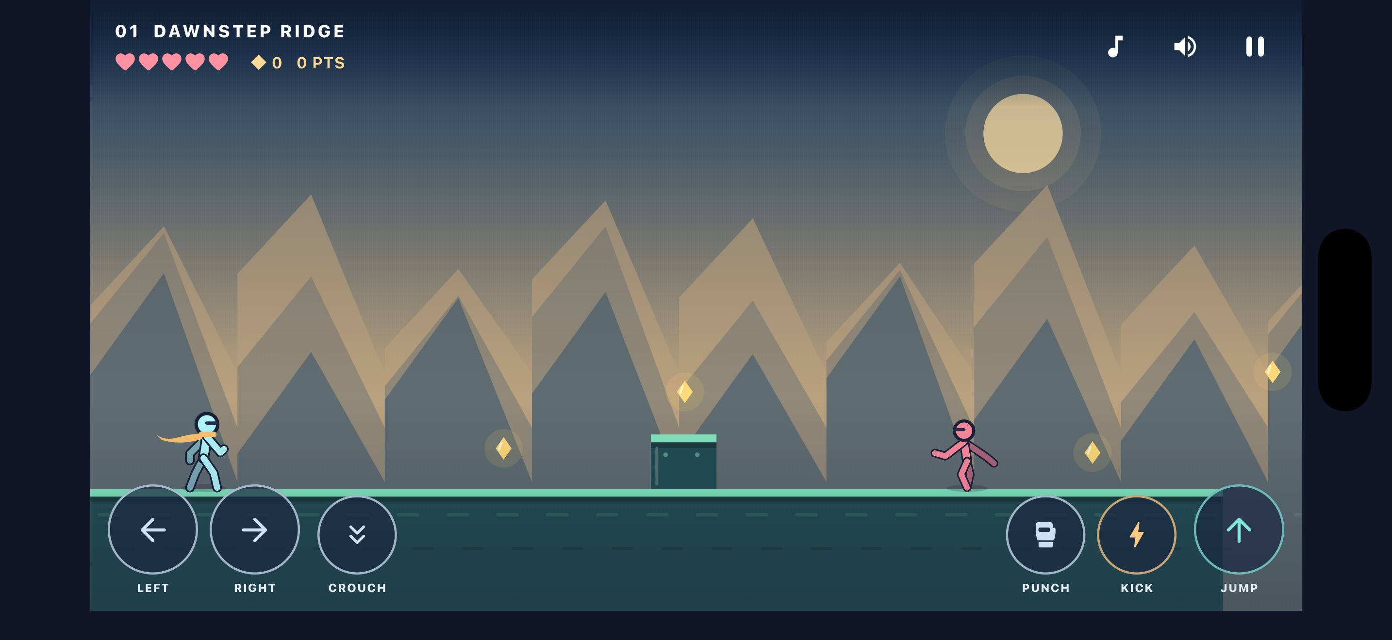 Stickbound landscape gameplay with a stick-figure hero and on-screen platforming controls